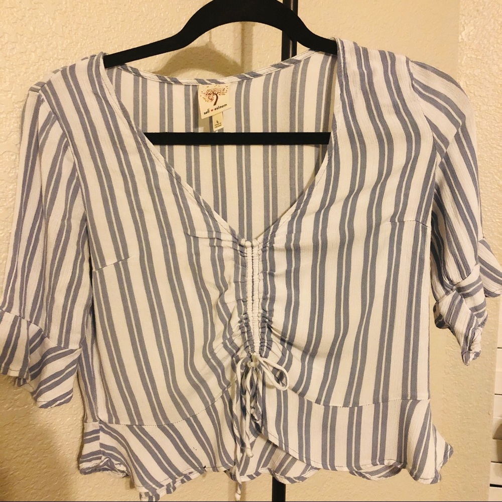 Self esteem top blue and white striped size L
